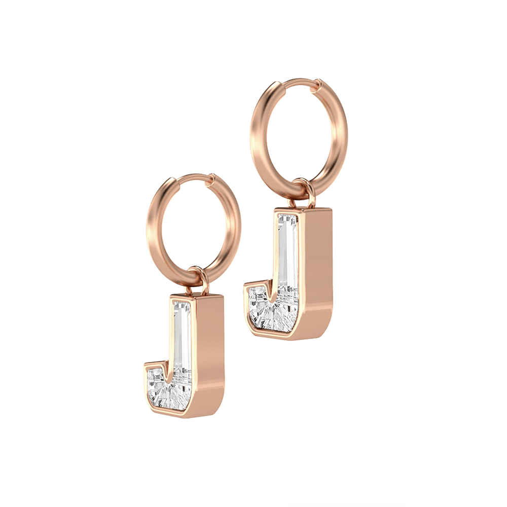 J Letter Alphabet Hoop Earrings in 18k Rose Gold — view 2
