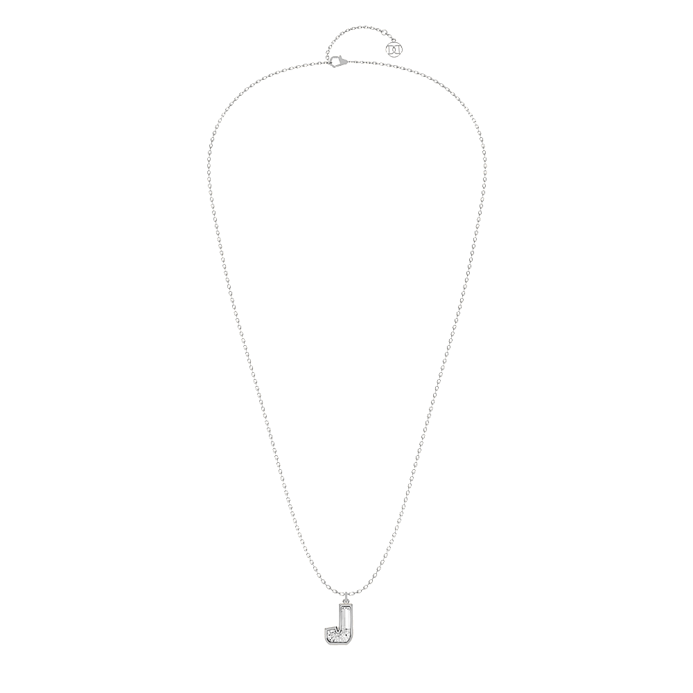 J Letter Alphabet Pendant in 18k White Gold — view 2