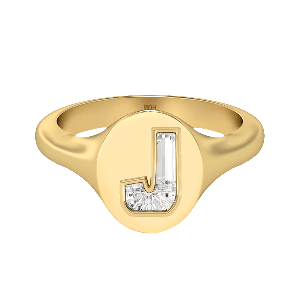 J Letter Alphabet Signet Ring