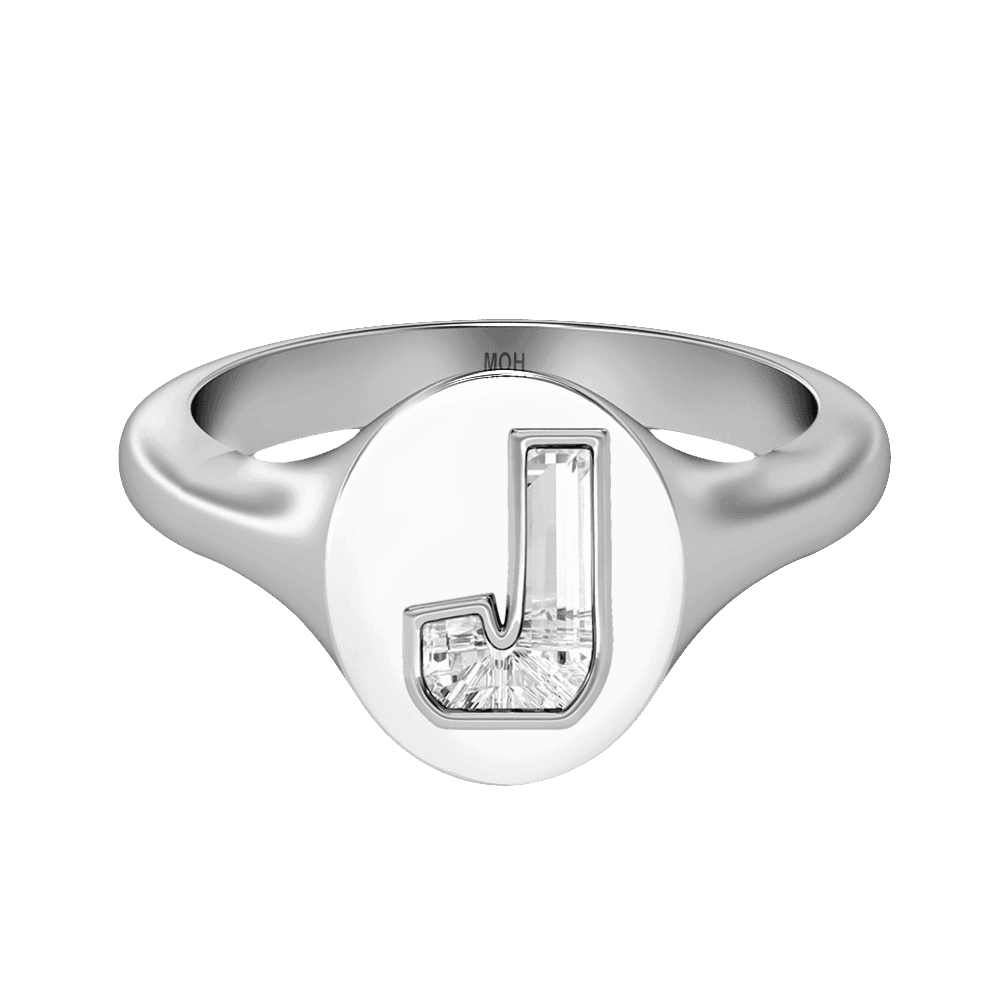 J Letter Alphabet Signet Ring