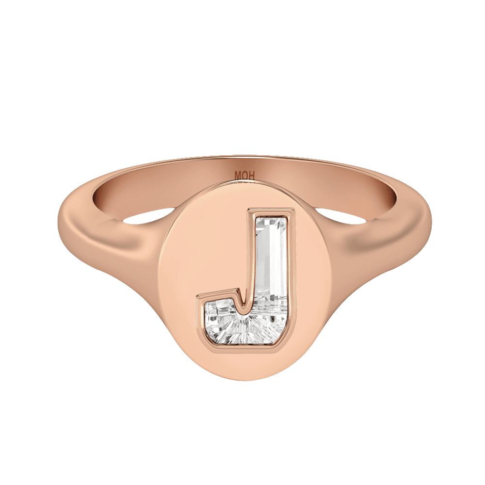 J Letter Alphabet Signet Ring in 18k Rose Gold