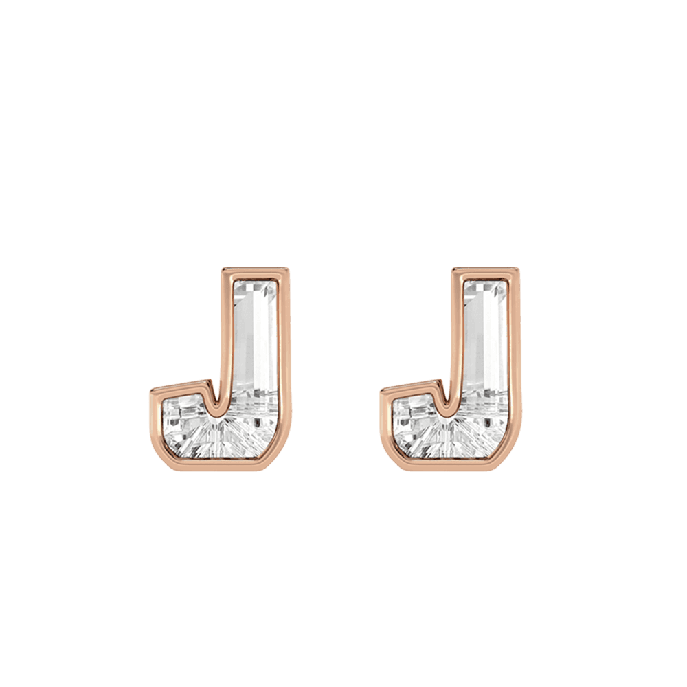J Letter Alphabet Stud Earrings in 18k Rose Gold