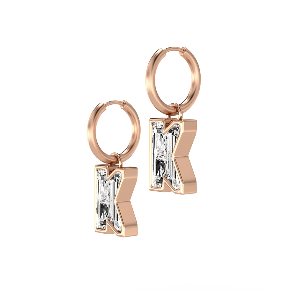 K Letter Alphabet Hoop Earrings in 18k Rose Gold — view 2