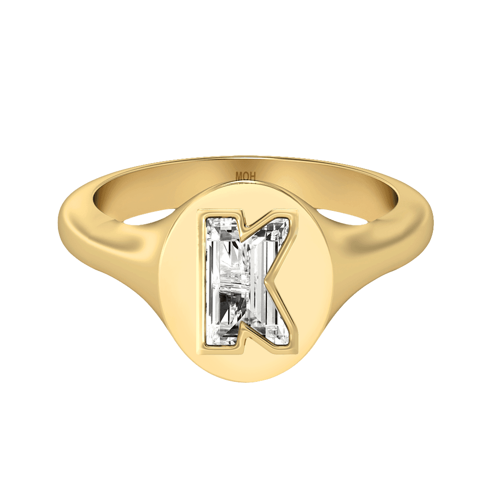K Letter Alphabet Signet Ring