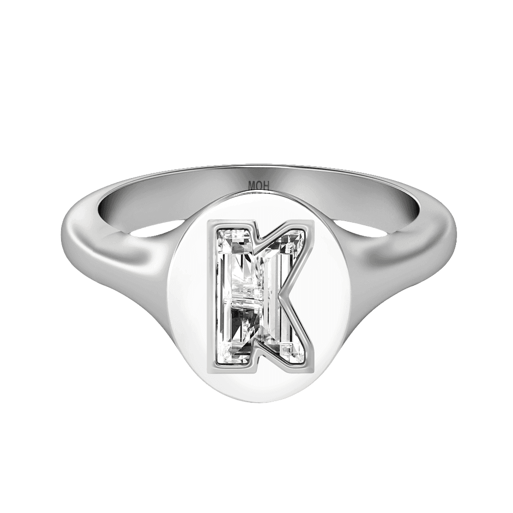 K Letter Alphabet Signet Ring