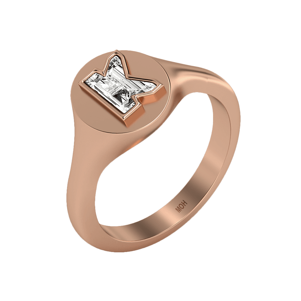 K Letter Alphabet Signet Ring in 18k Rose Gold — view 2