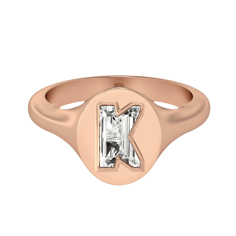 K Letter Alphabet Signet Ring in 18k Rose Gold