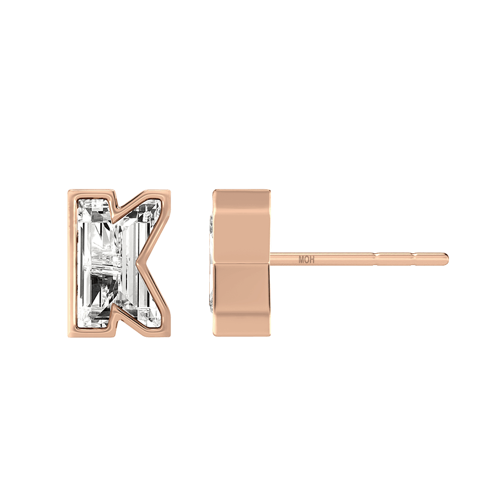 K Letter Alphabet Stud Earrings in 18k Rose Gold — view 2