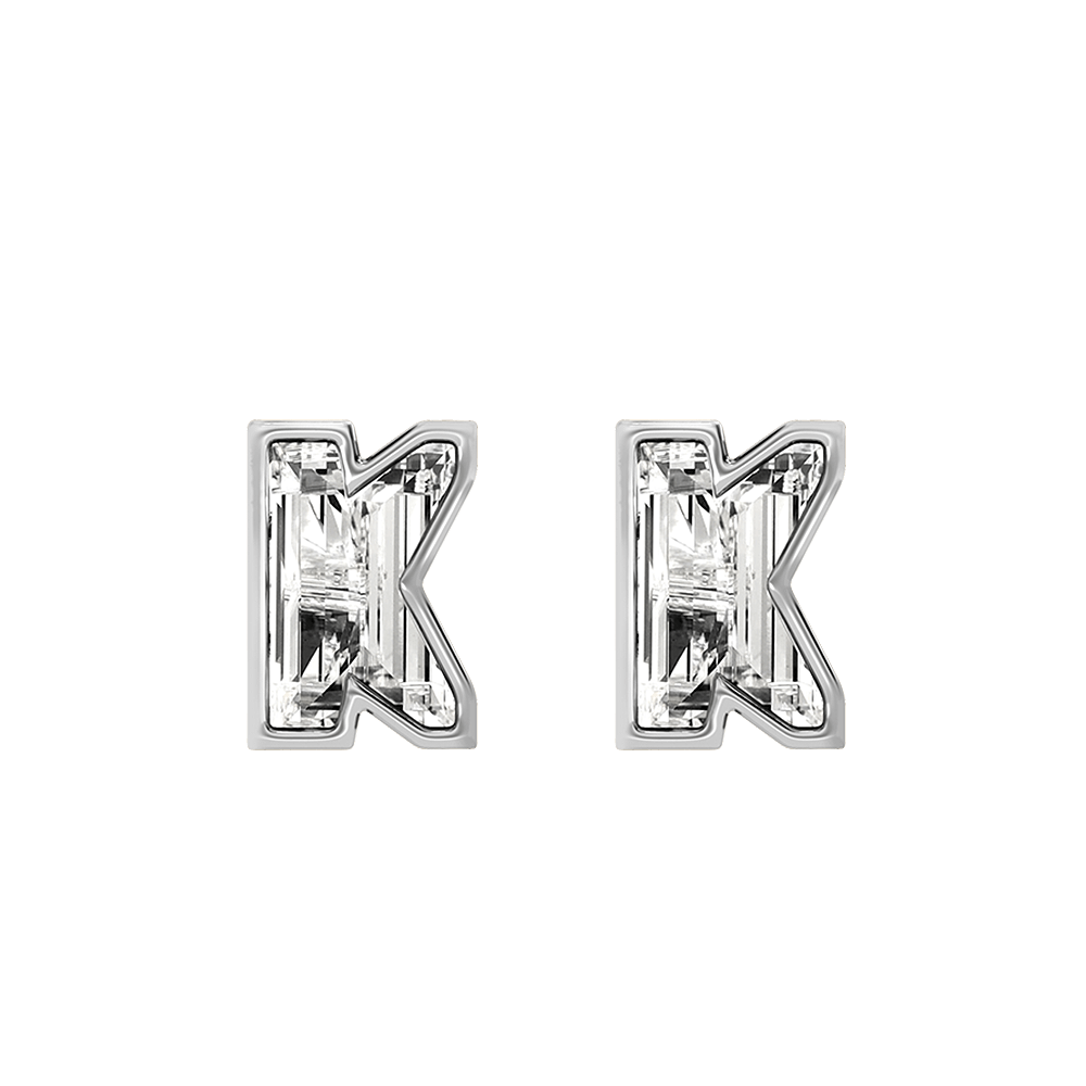 K Letter Alphabet Stud Earrings in 18k White Gold