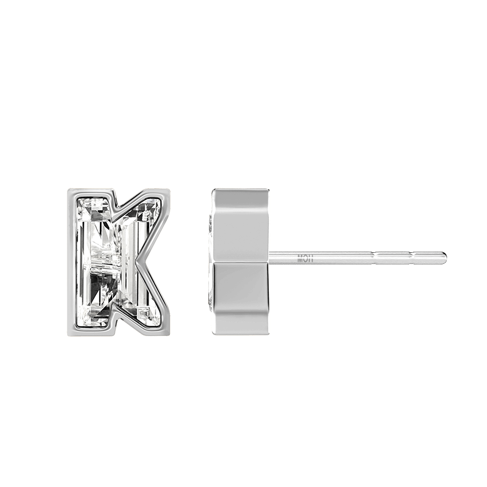 K Letter Alphabet Stud Earrings in 18k White Gold — view 2