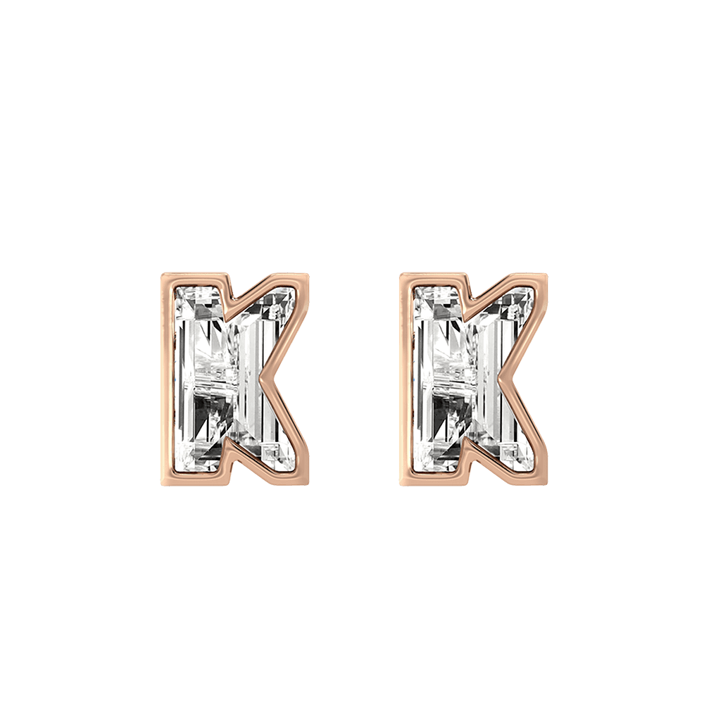 K Letter Alphabet Stud Earrings in 18k Rose Gold
