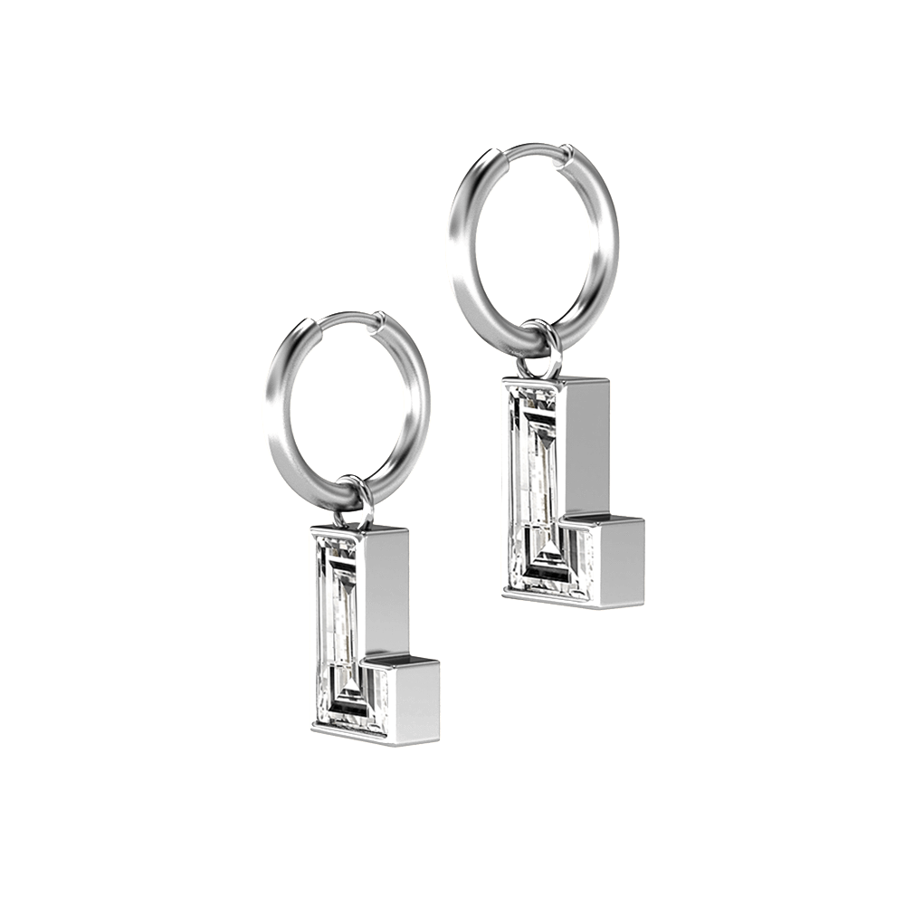 L Letter Alphabet Hoop Earrings in 18k White Gold — view 2