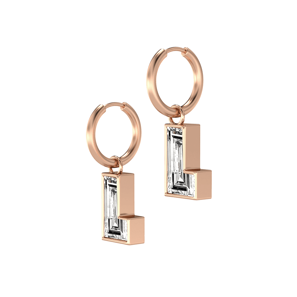 L Letter Alphabet Hoop Earrings in 18k Rose Gold — view 2