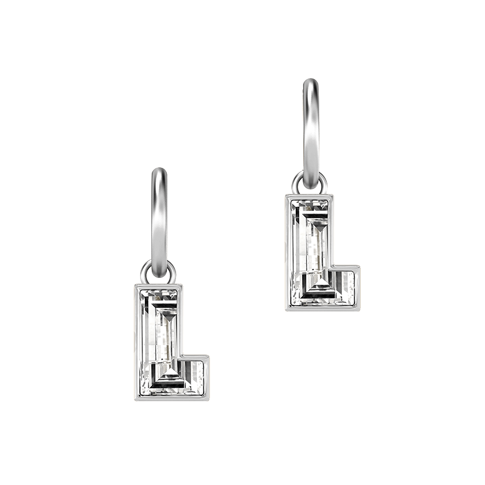 L Letter Alphabet Hoop Earrings in 18k White Gold