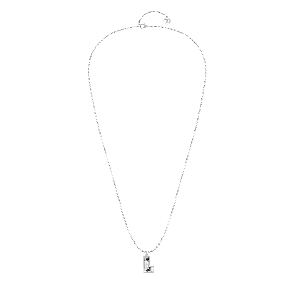 L Letter Alphabet Pendant in 18k White Gold — view 2