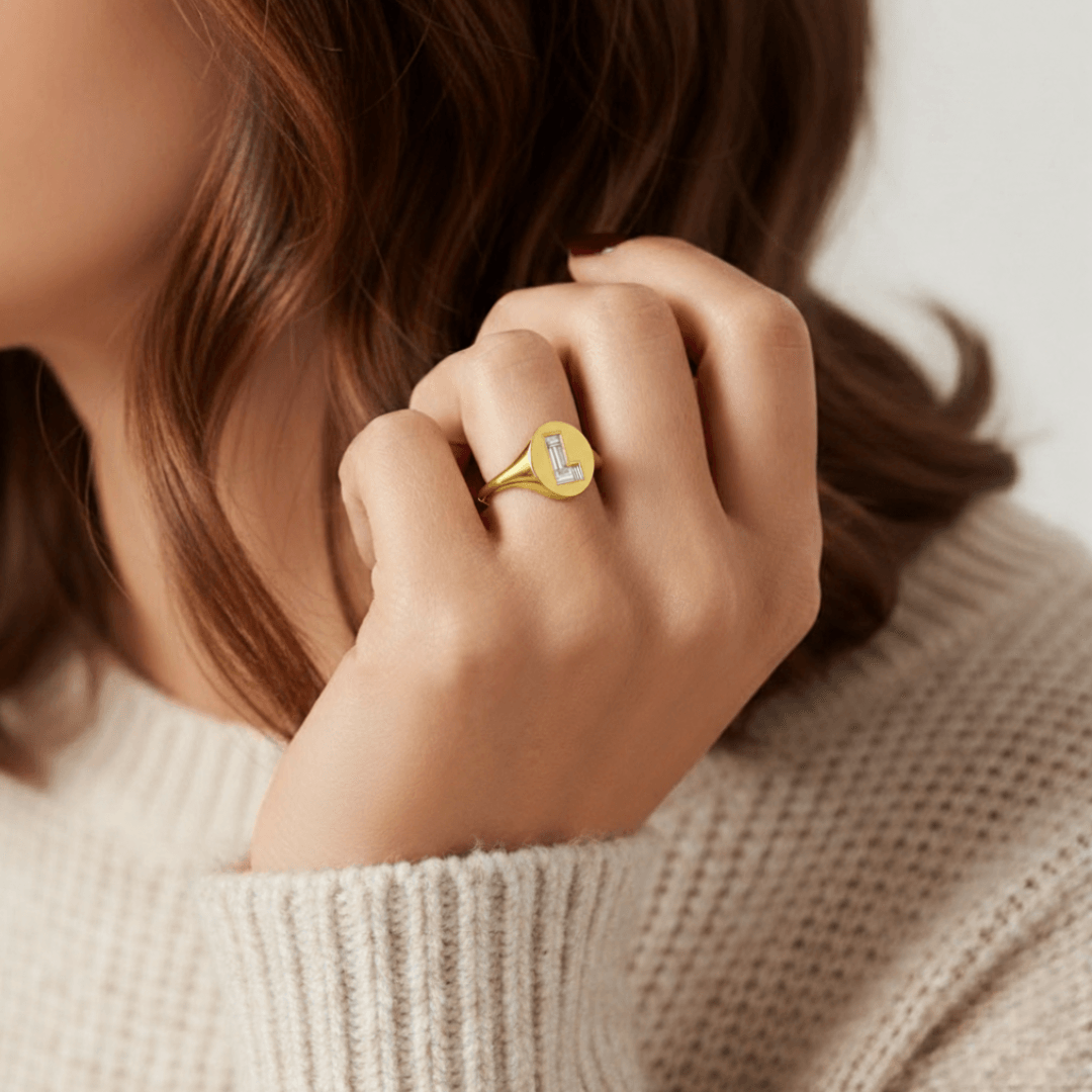L Letter Alphabet Signet Ring — view 2