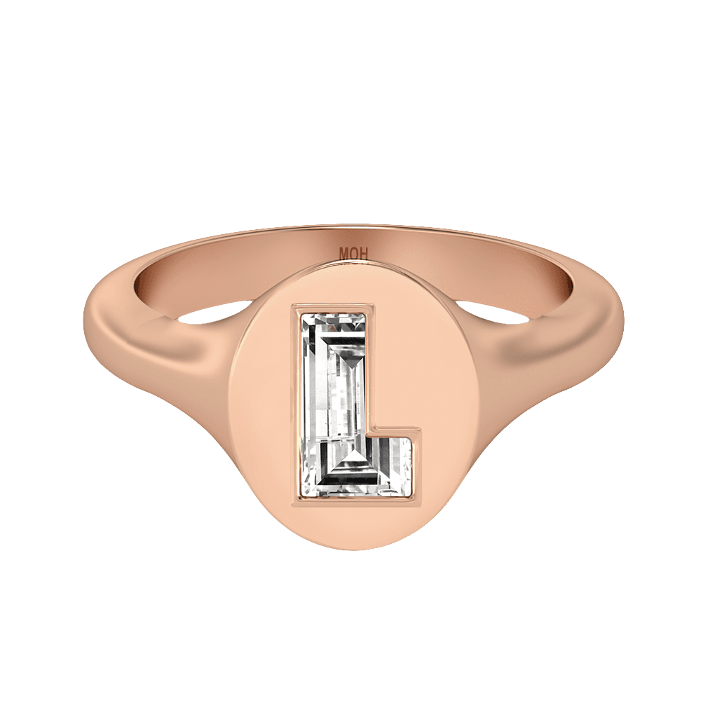 L Letter Alphabet Signet Ring in 18k Rose Gold