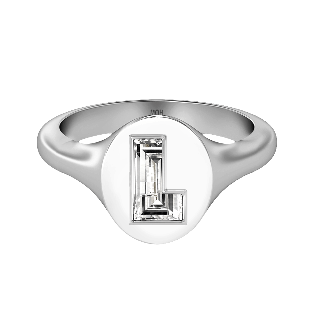L Letter Alphabet Signet Ring in 18k White Gold