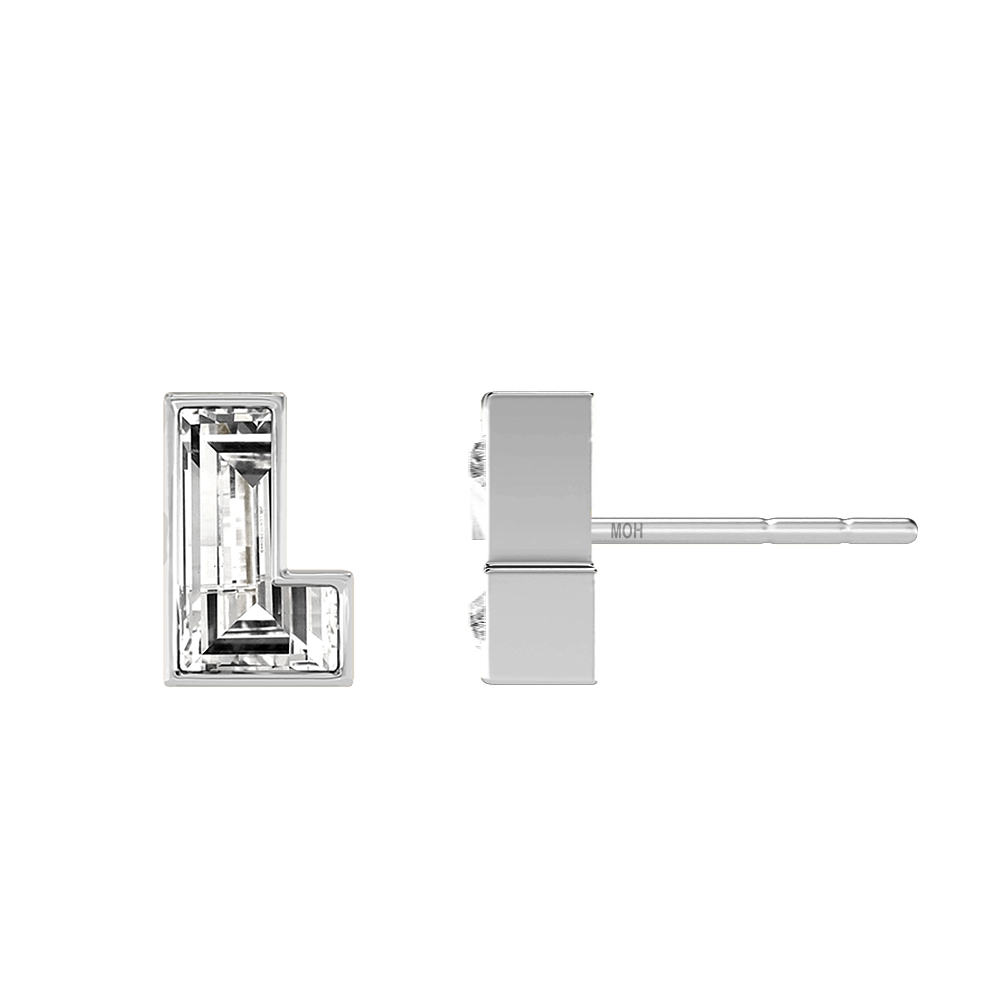 L Letter Alphabet Stud Earrings in 18k White Gold — view 2