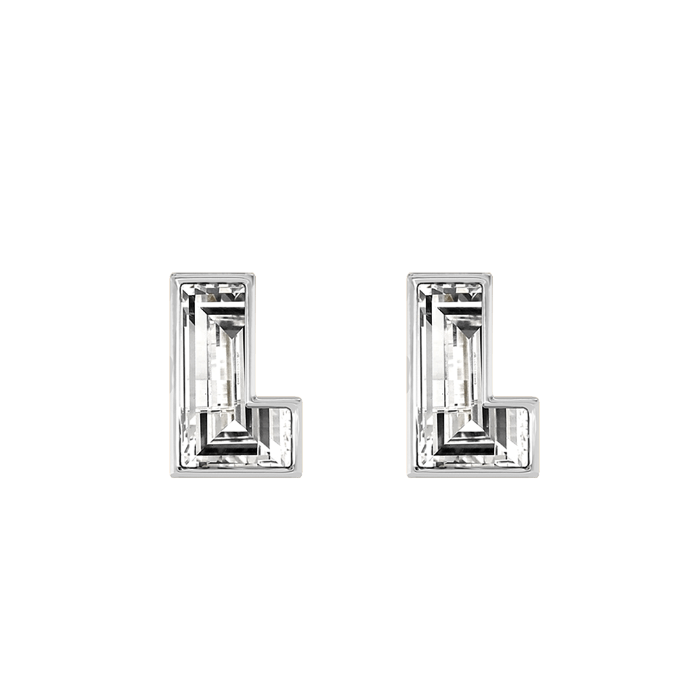 L Letter Alphabet Stud Earrings in 18k White Gold