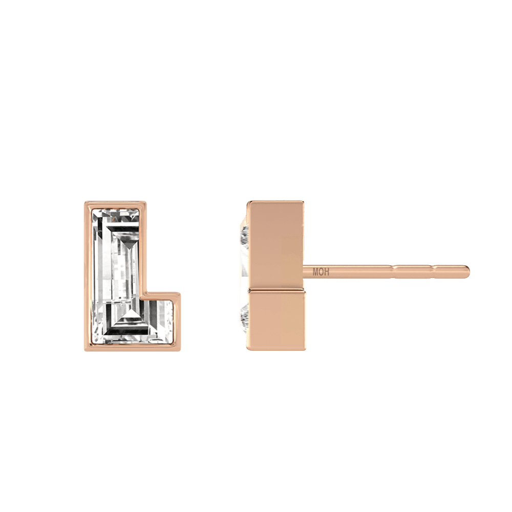 L Letter Alphabet Stud Earrings in 18k Rose Gold — view 2