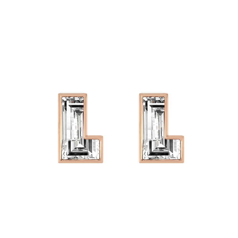 L Letter Alphabet Stud Earrings in 18k Rose Gold