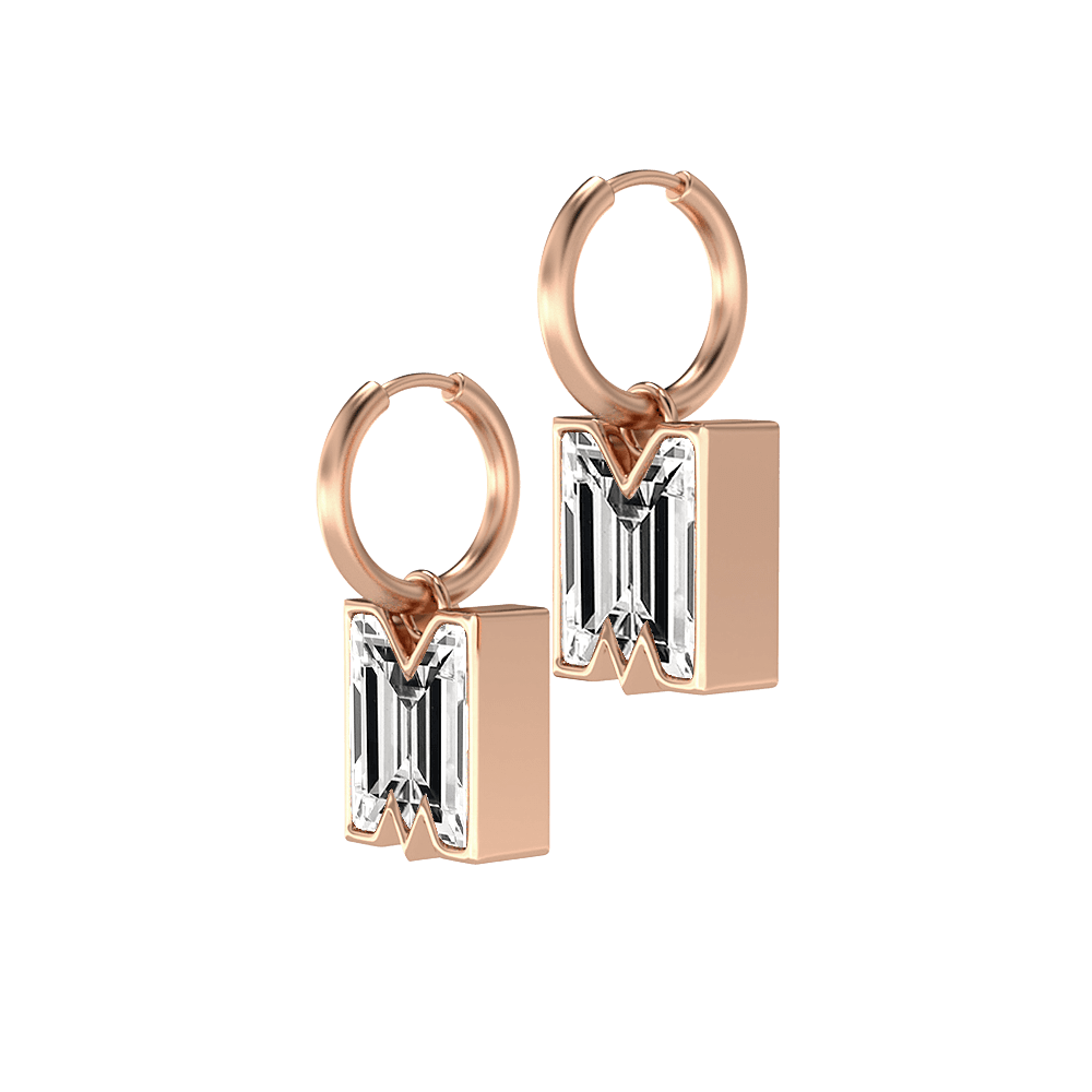 M Letter Alphabet Hoop Earrings in 18k Rose Gold — view 2