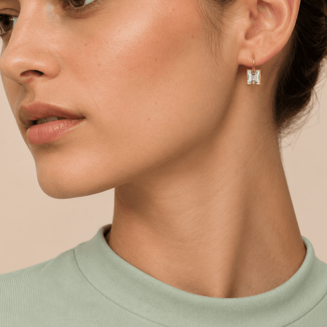 M Letter Alphabet Hoop Earrings — model photoshoot
