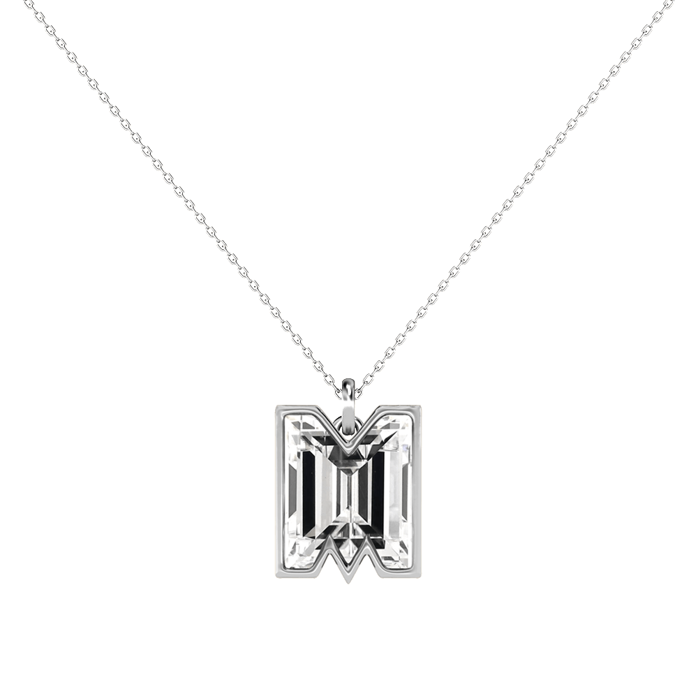 M Letter Alphabet Pendant in 18k White Gold