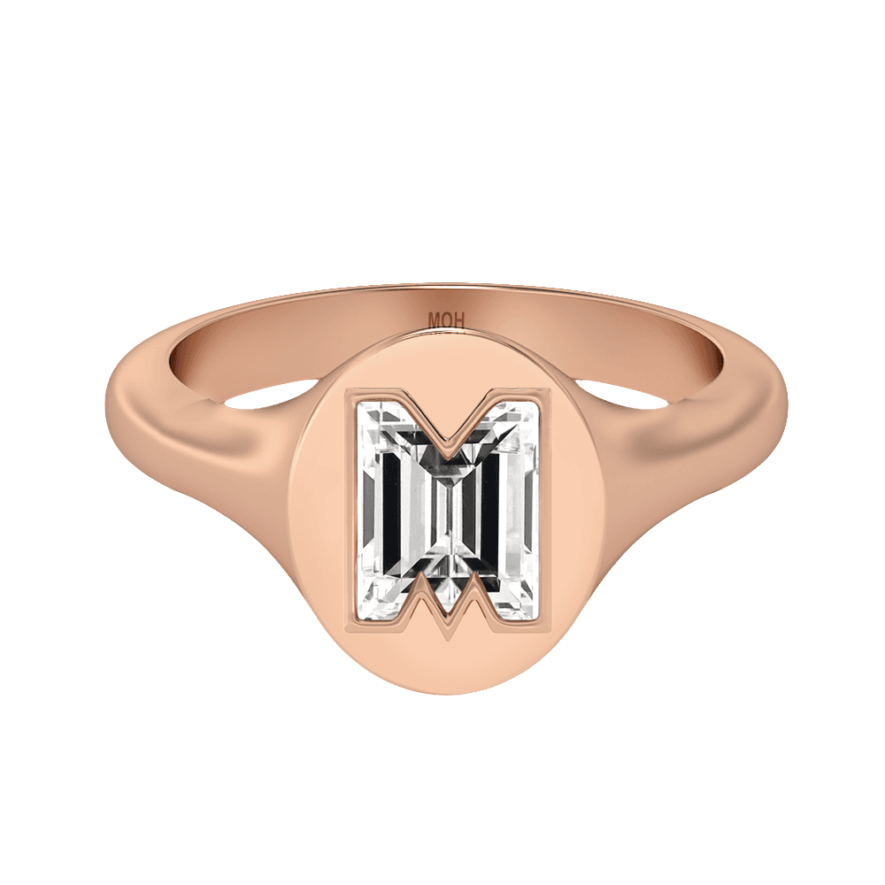 M Letter Alphabet Signet Ring in 18k Rose Gold