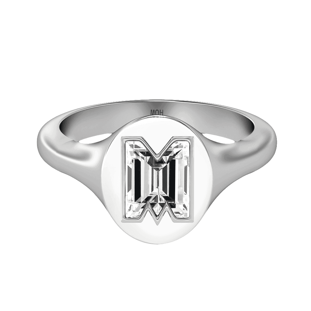 M Letter Alphabet Signet Ring