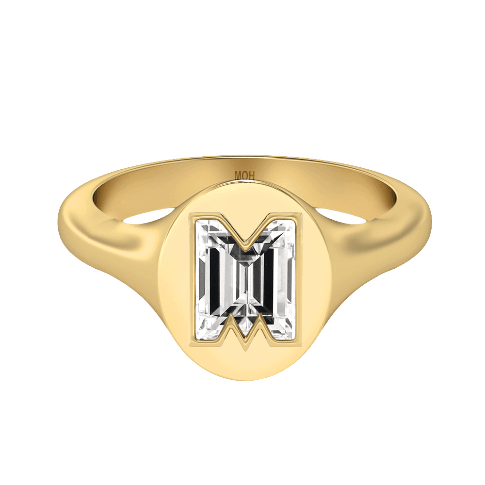 M Letter Alphabet Signet Ring