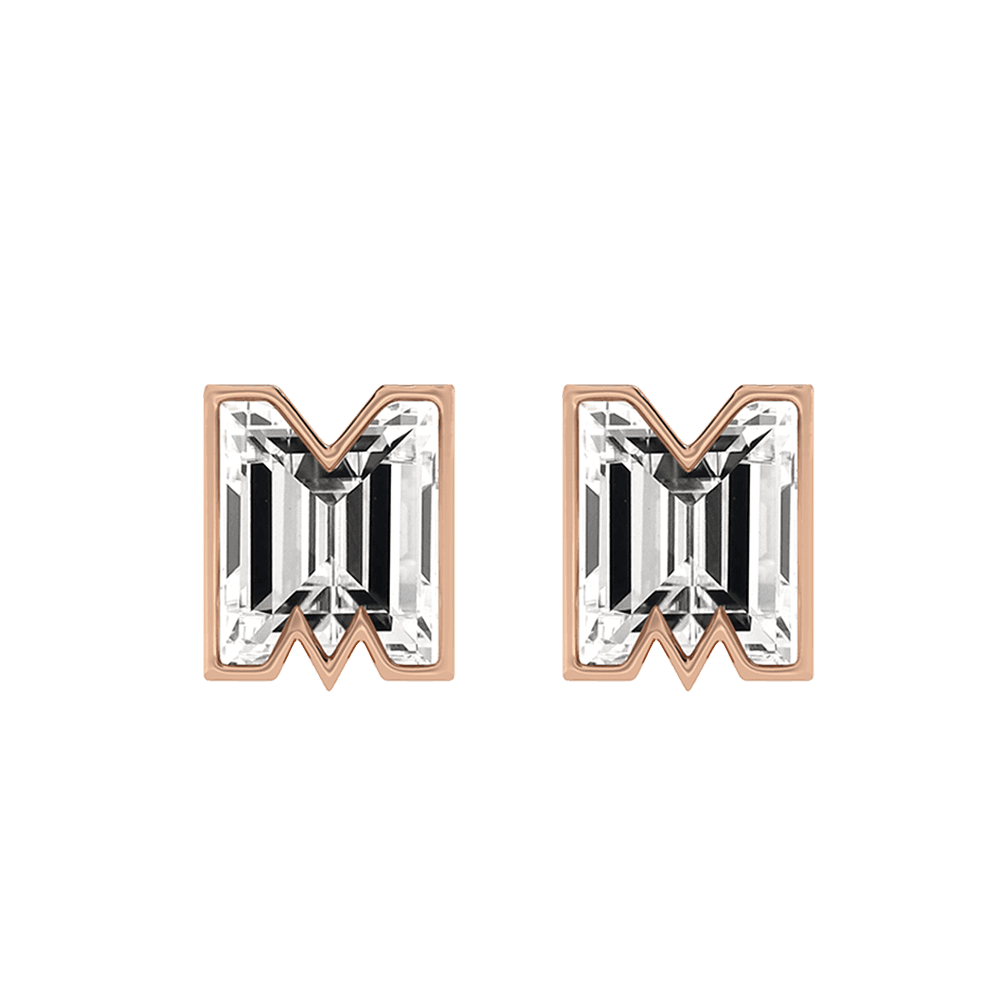 M Letter Alphabet Stud Earrings in 18k Rose Gold