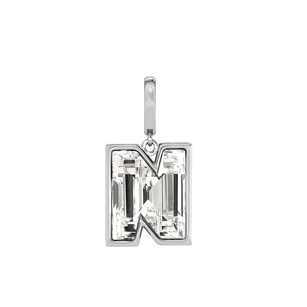 N Letter Alphabet Charm in 18k White Gold