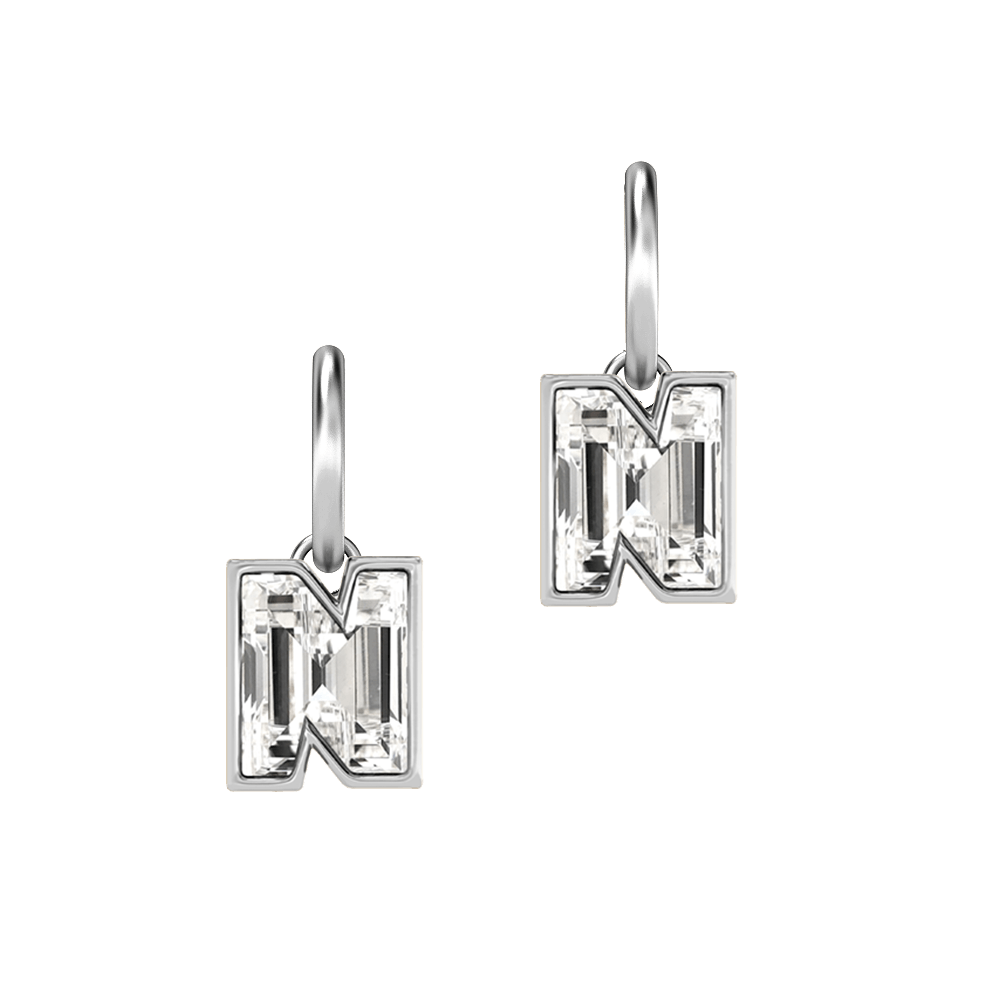 N Letter Alphabet Hoop Earrings in 18k White Gold