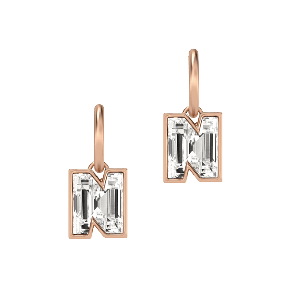 N Letter Alphabet Hoop Earrings in 18k Rose Gold