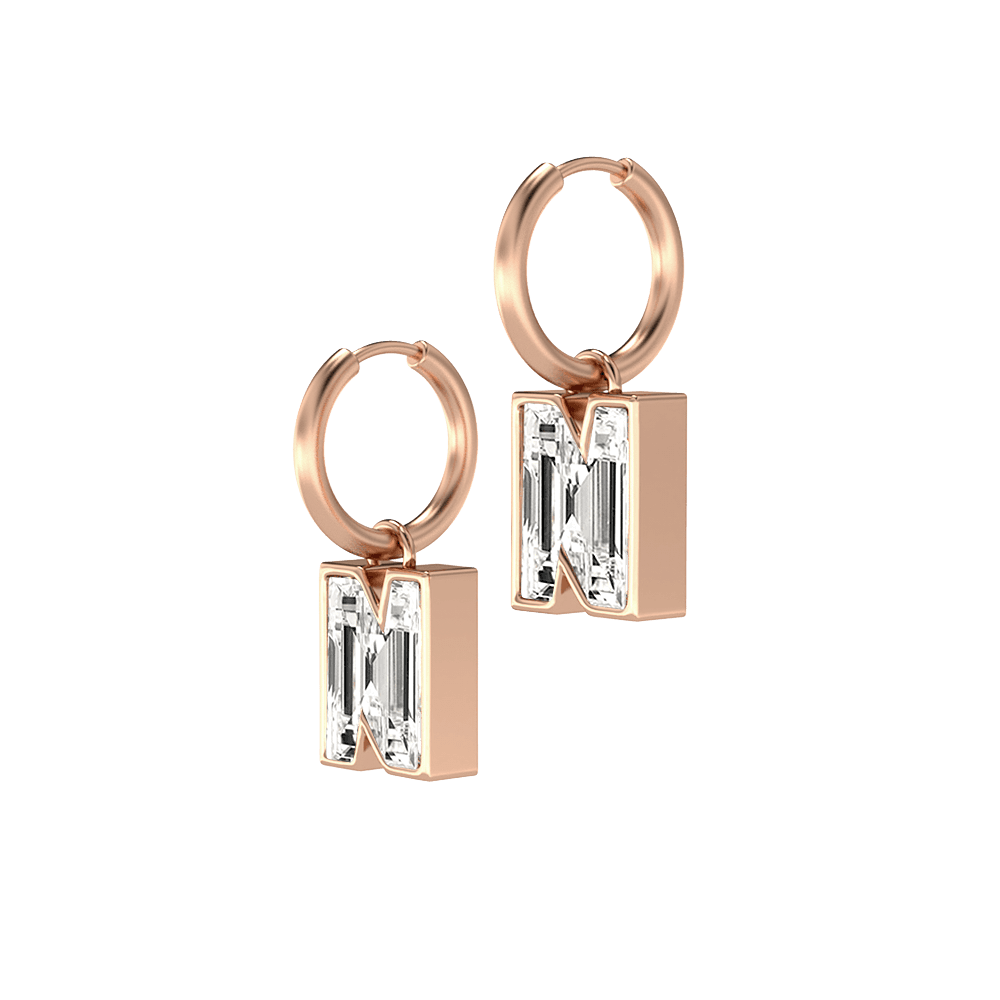 N Letter Alphabet Hoop Earrings in 18k Rose Gold — view 2