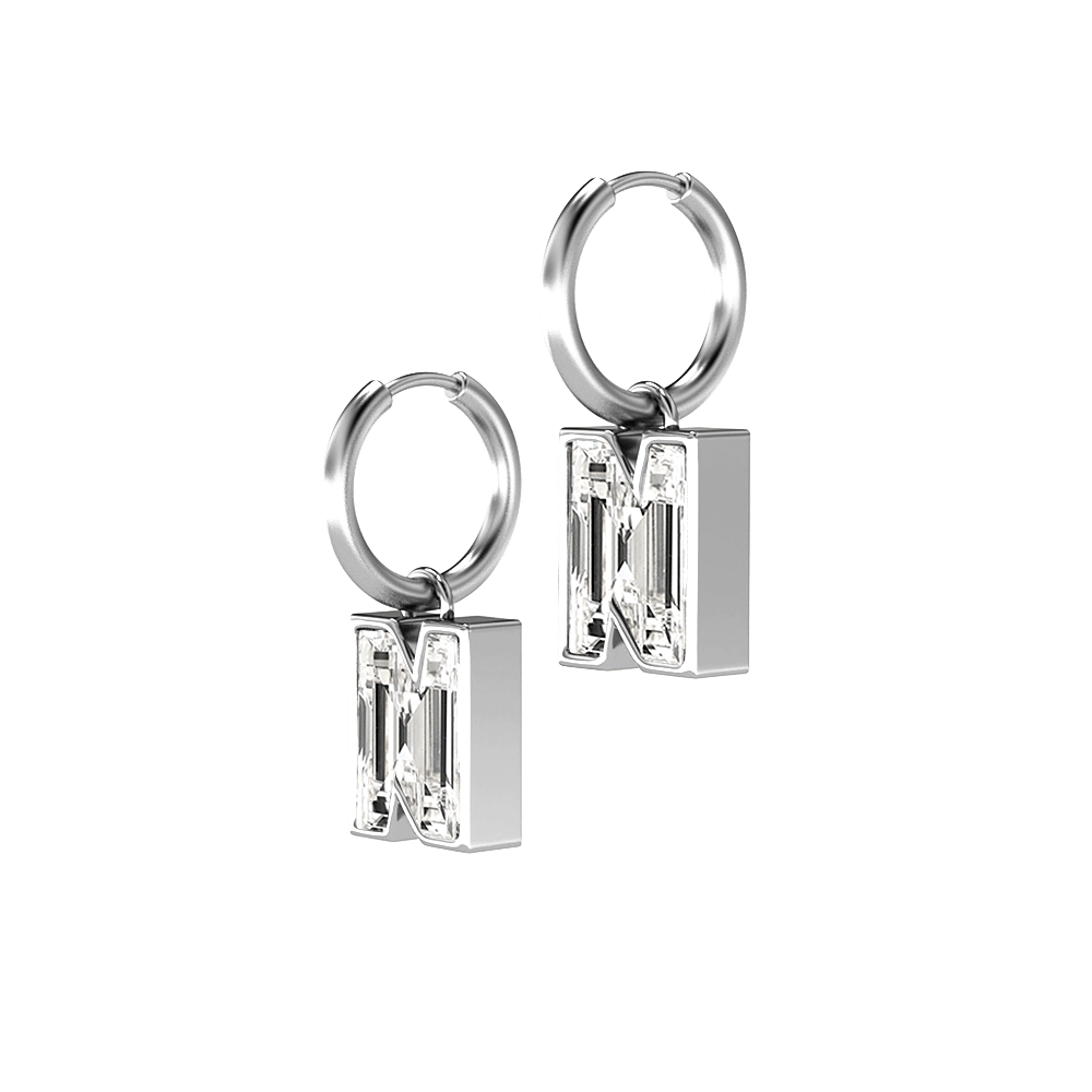 N Letter Alphabet Hoop Earrings in 18k White Gold — view 2