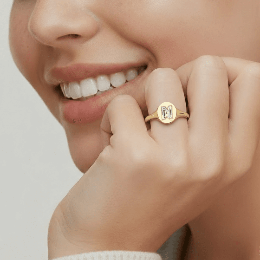 N Letter Alphabet Signet Ring — view 2