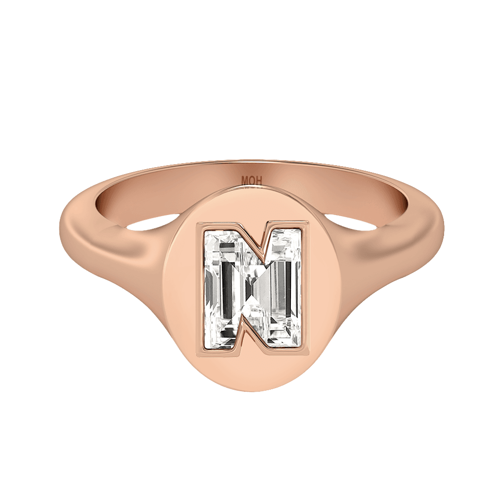 N Letter Alphabet Signet Ring in 18k Rose Gold