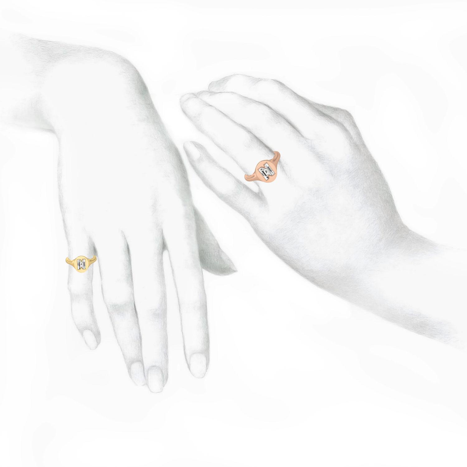 N Letter Alphabet Signet Ring in 18k Rose Gold — view 3