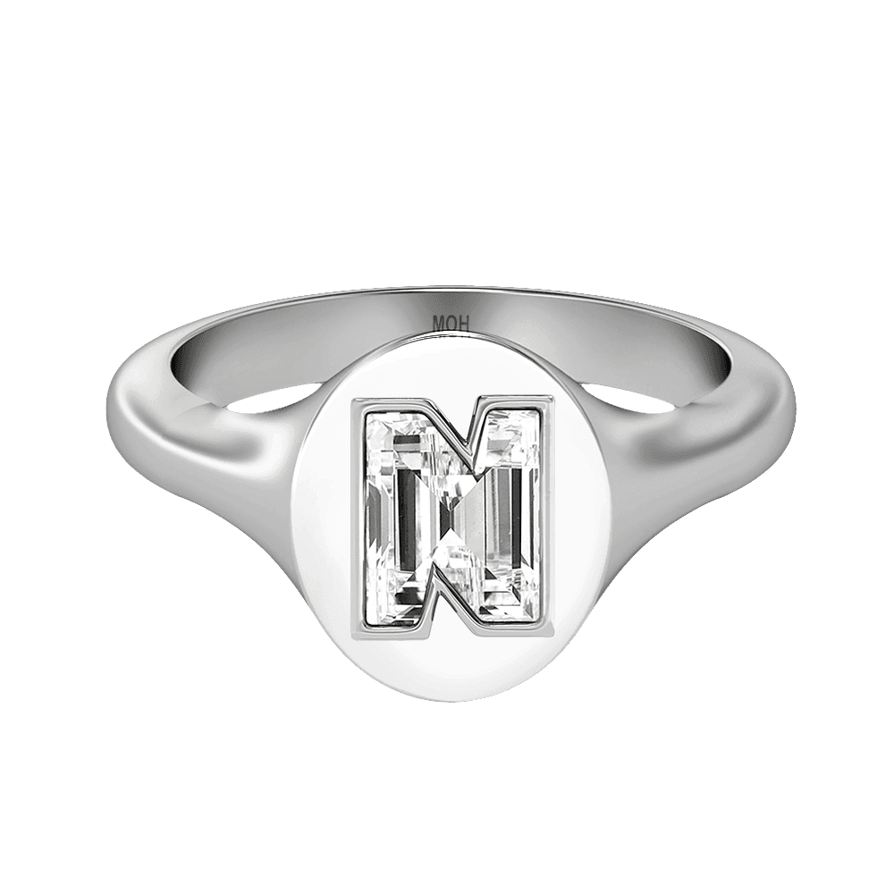 N Letter Alphabet Signet Ring