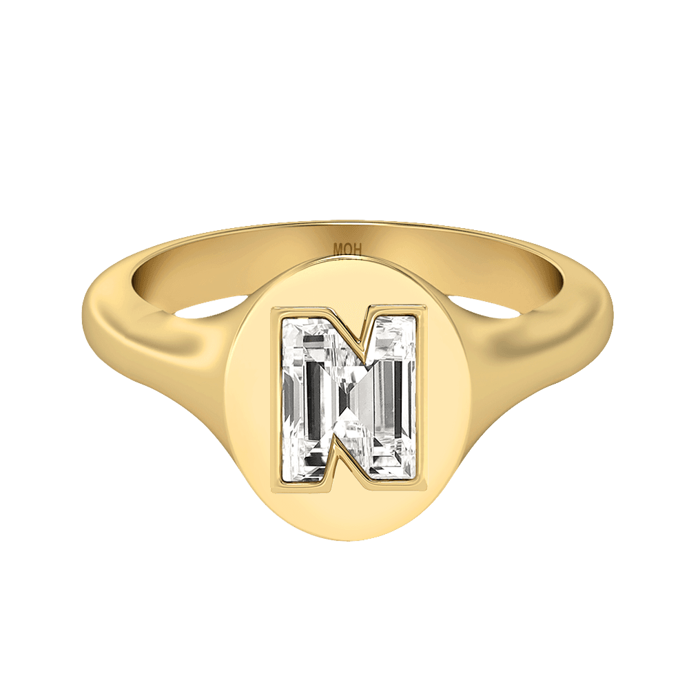N Letter Alphabet Signet Ring