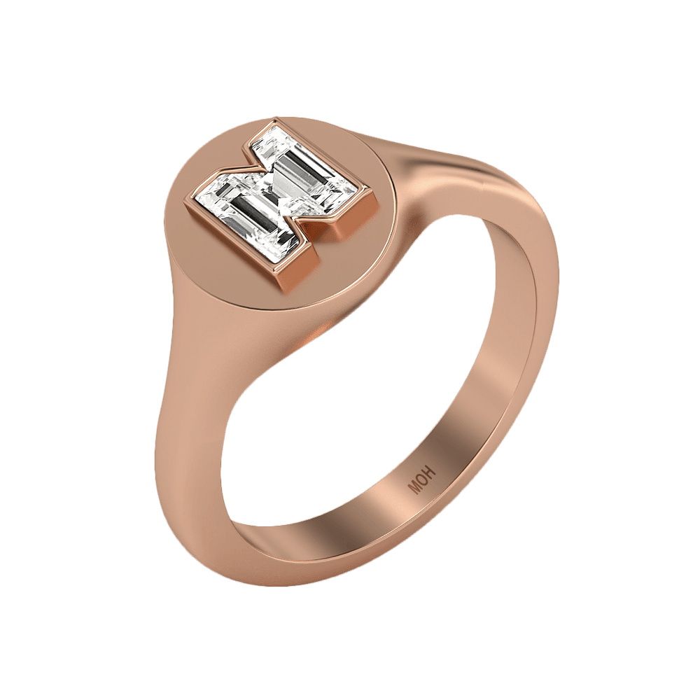 N Letter Alphabet Signet Ring in 18k Rose Gold — view 2