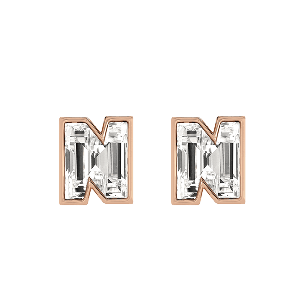 N Letter Alphabet Stud Earrings in 18k Rose Gold