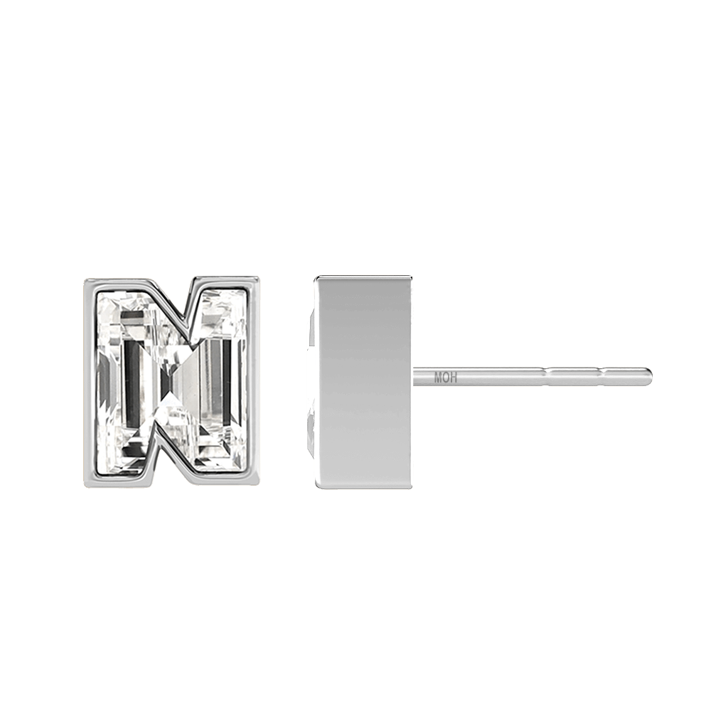 N Letter Alphabet Stud Earrings in 18k White Gold — view 2