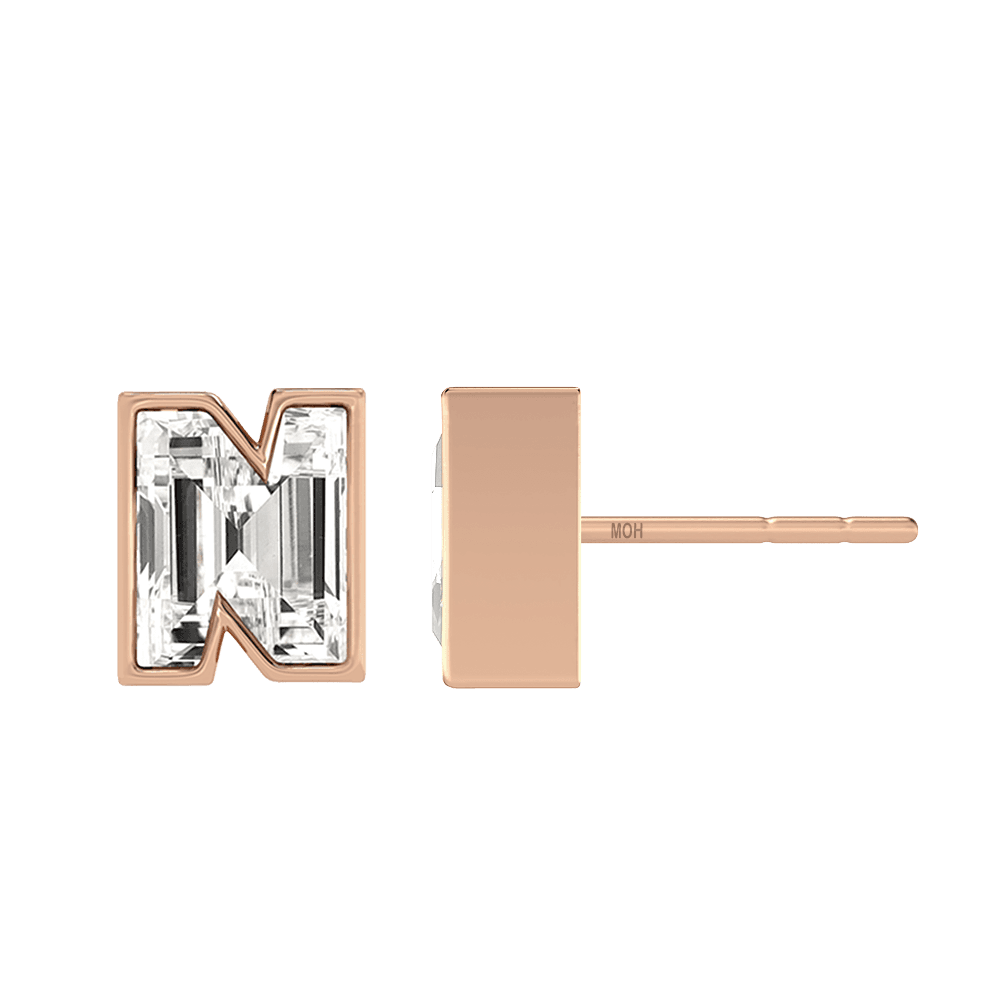 N Letter Alphabet Stud Earrings in 18k Rose Gold — view 2