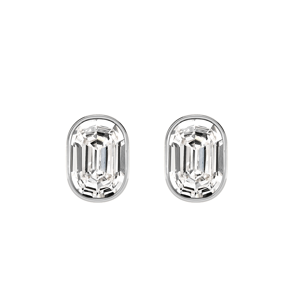 O Letter Alphabet Stud Earrings in 18k White Gold