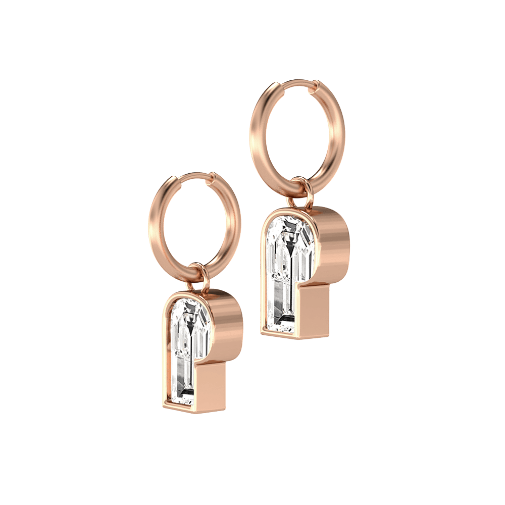 P Letter Alphabet Hoop Earrings in 18k Rose Gold — view 2