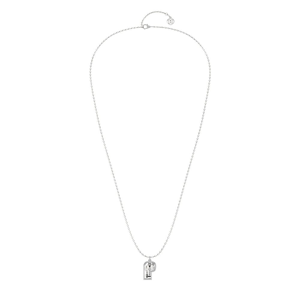 P Letter Alphabet Pendant in 18k White Gold — view 2